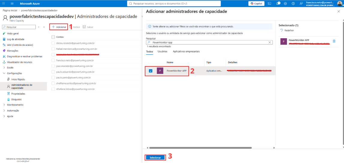 Capacity administrators in the Azure portal