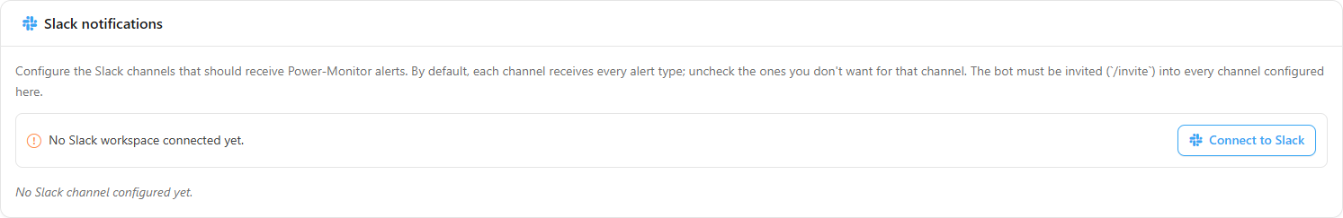 Slack notifications section with the connection status and the Connect to Slack button
