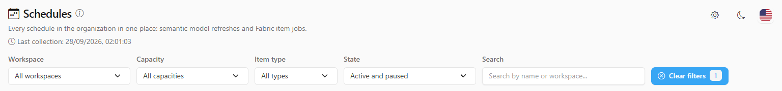 State filter set to Active and paused and the Clear filters button highlighted with the active filter counter