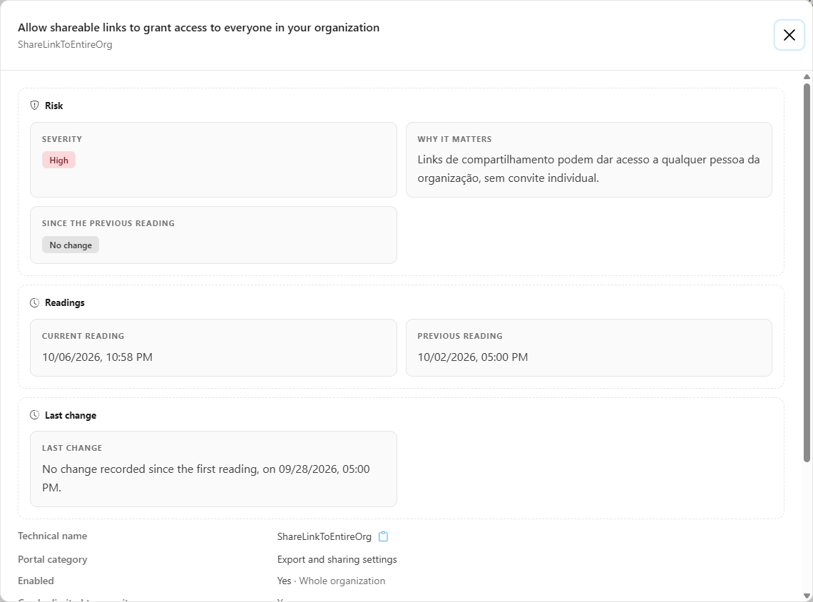 Setting details window with technical name, category, enabled groups and properties