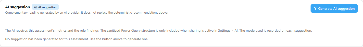 AI suggestion card with the Generate AI suggestion button and the explanation of what is sent