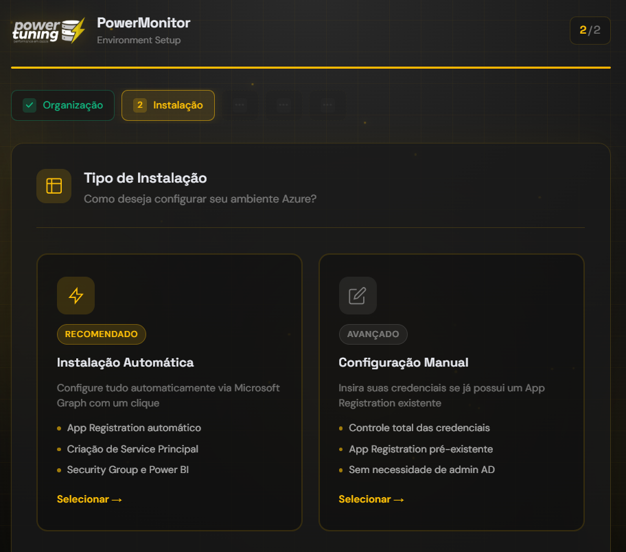 Choice between Automatic Installation and Manual Configuration