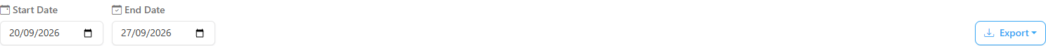 Start Date and End Date fields and the Export button