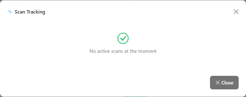 Scan Tracking modal opened from the Active Scans button