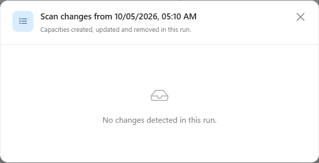 Changes modal of a capacity scan with the Created, Updated and Removed sections
