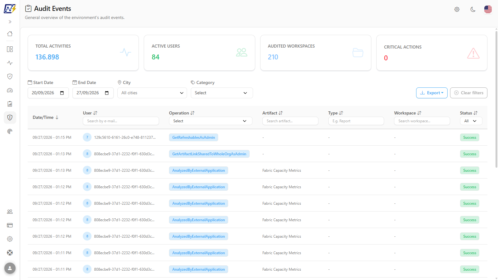 Category selector open with the categories selected