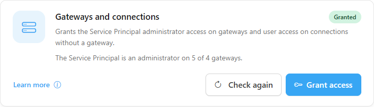 Gateways and connections card with the result of the grant