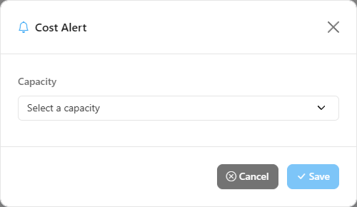 Cost Alert modal with capacity, threshold and recipients
