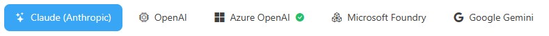 AI provider tabs with the status icons