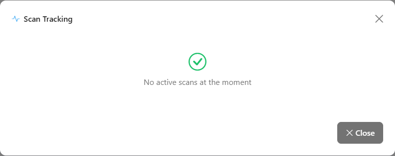 Scan Tracking modal open on the connection scans screen