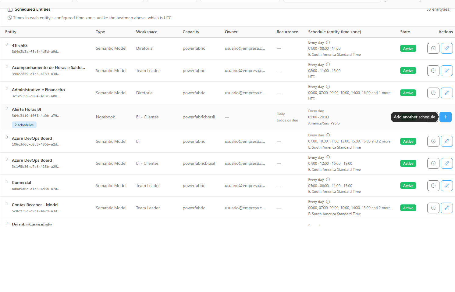 Add another schedule tooltip over the + button in the Actions column