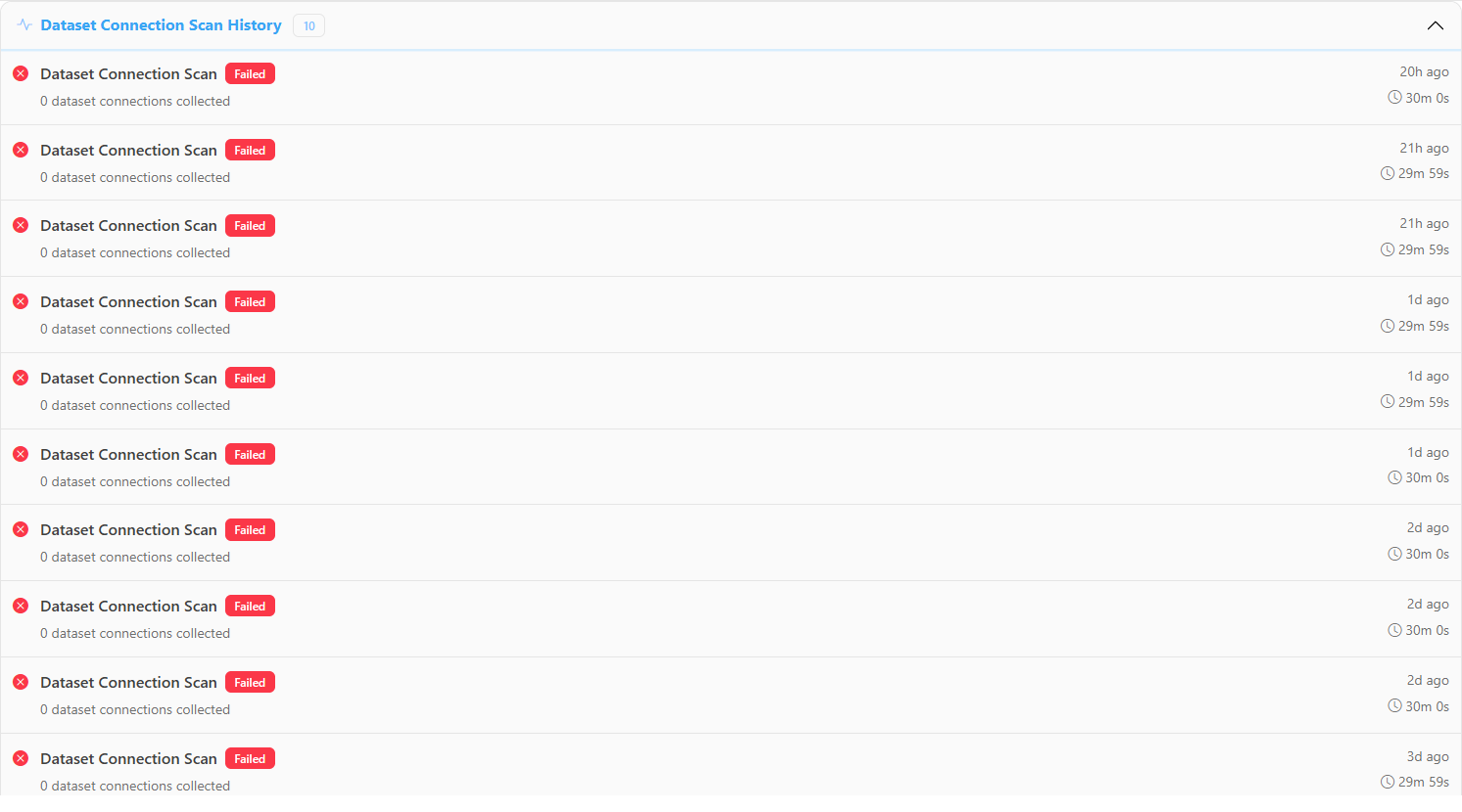 Datasets scan history expanded