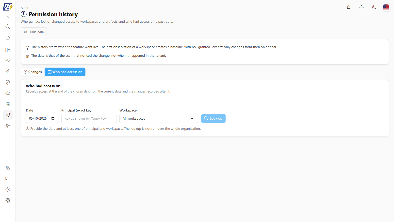Permission history answering who had access on a past date