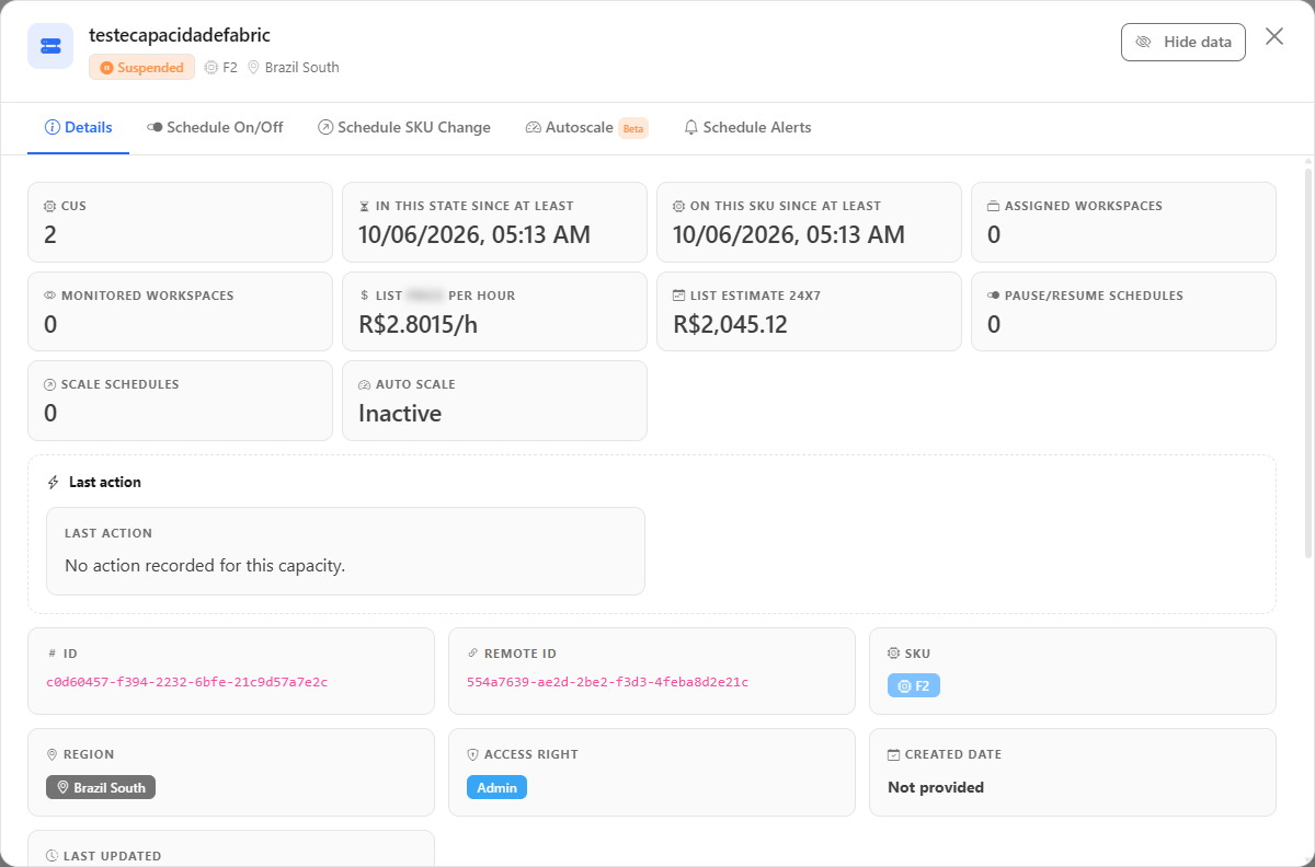 Capacity details in Power Monitor with the Azure Resource Location section