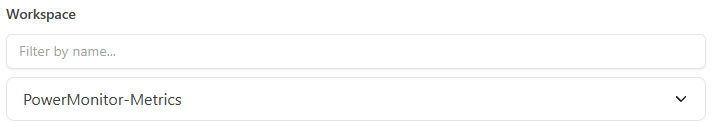 Workspace field with the Filter by name search and the list of workspaces