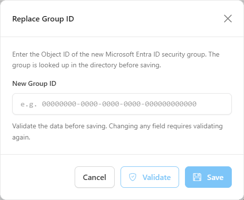 Replace Group ID modal with the New Group ID field