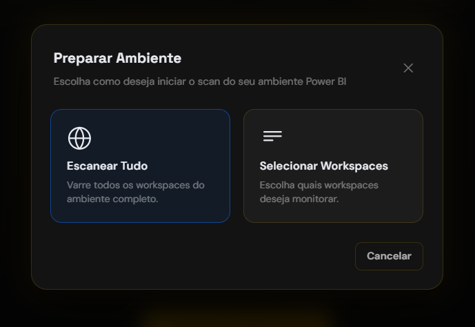 Select Workspaces step with the list of the tenant's workspaces