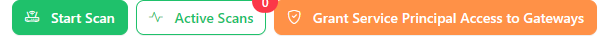 Start Scan, Active Scans and Grant Service Principal Access to Gateways buttons