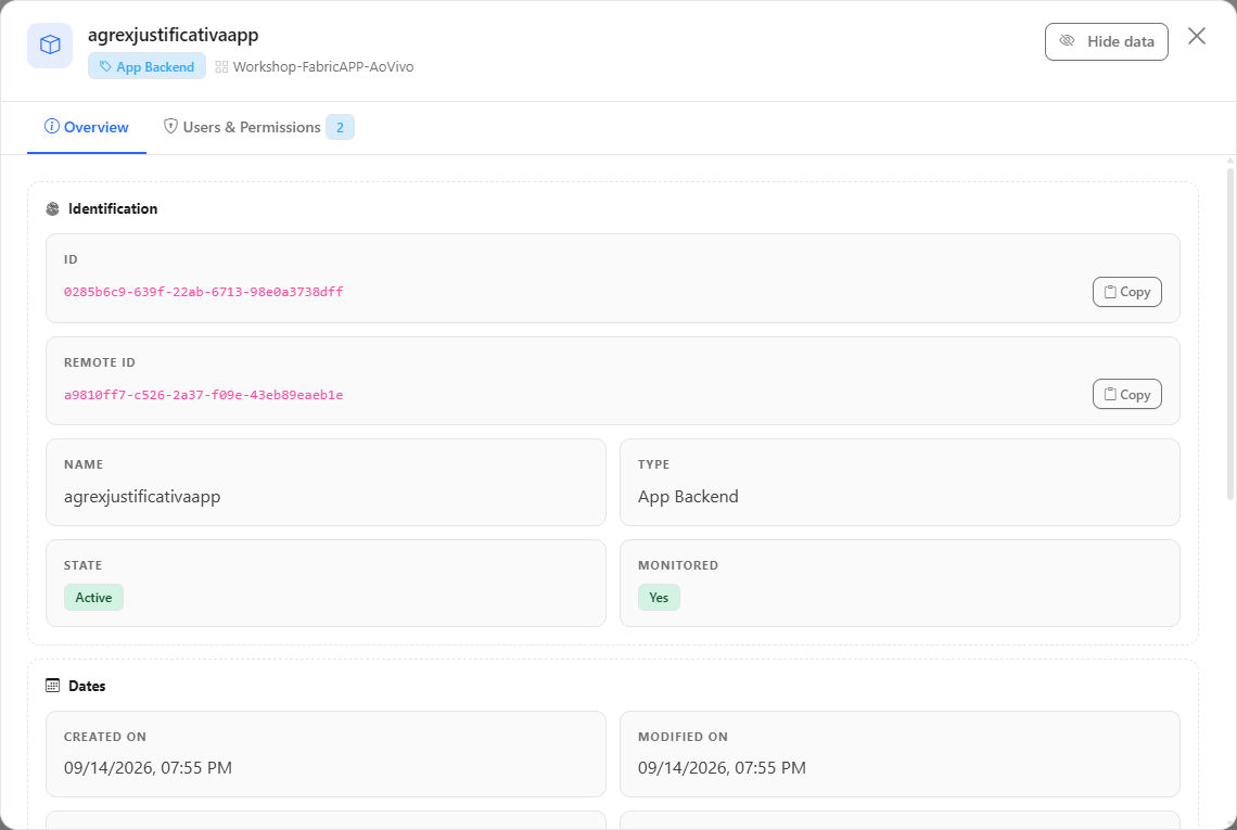 Details modal of a Variable Library