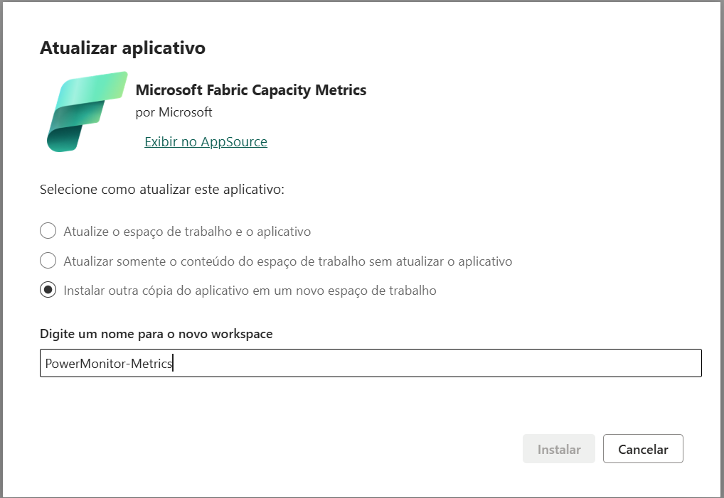 Install another copy of the app into a new workspace option