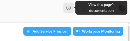 Top-of-page actions with the View this page's documentation tooltip over the Help icon