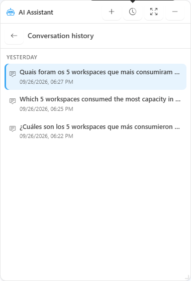AI Assistant Conversation history panel