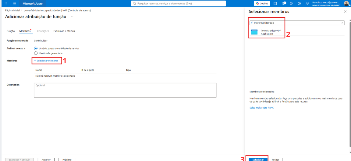 Selecting the application as a member