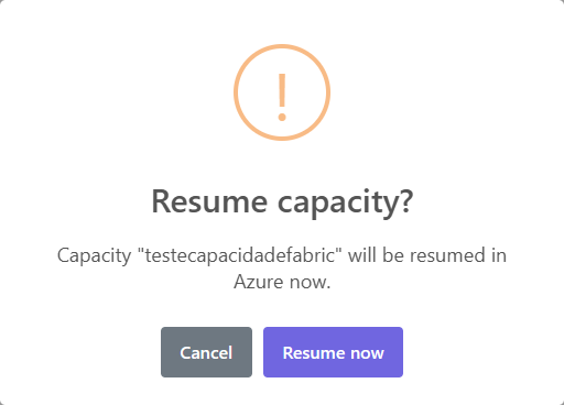 Confirmation before pausing or resuming the capacity