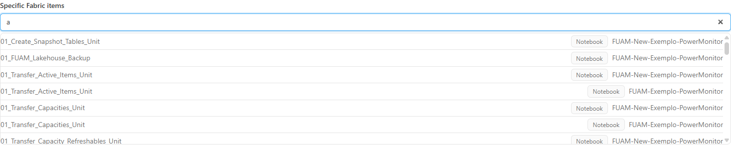 Specific items search in the Filters panel with the list of results