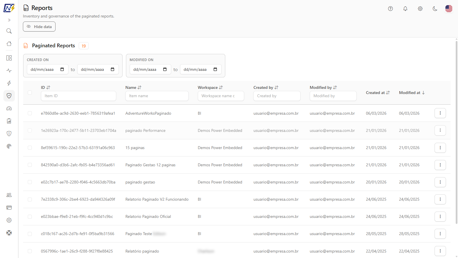 Actions menu of a paginated report with the Open details submenu open