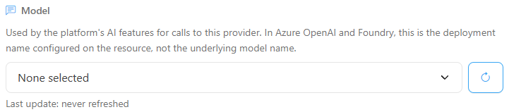 Model field with the list, the Refresh models button and the date of the last update