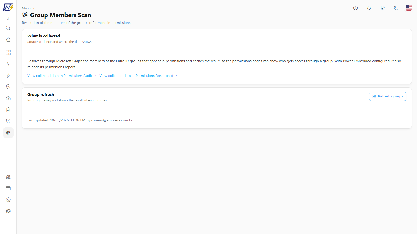 Group Members screen with the What is collected card and the Group refresh card with the Refresh groups button