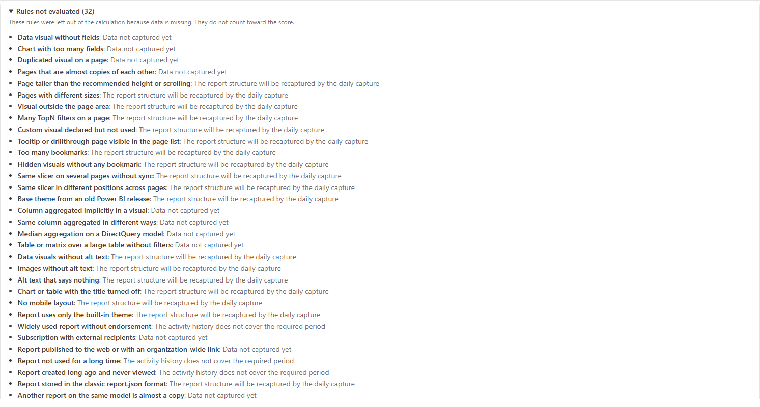 Rules not evaluated item expanded with the name of each rule and the reason