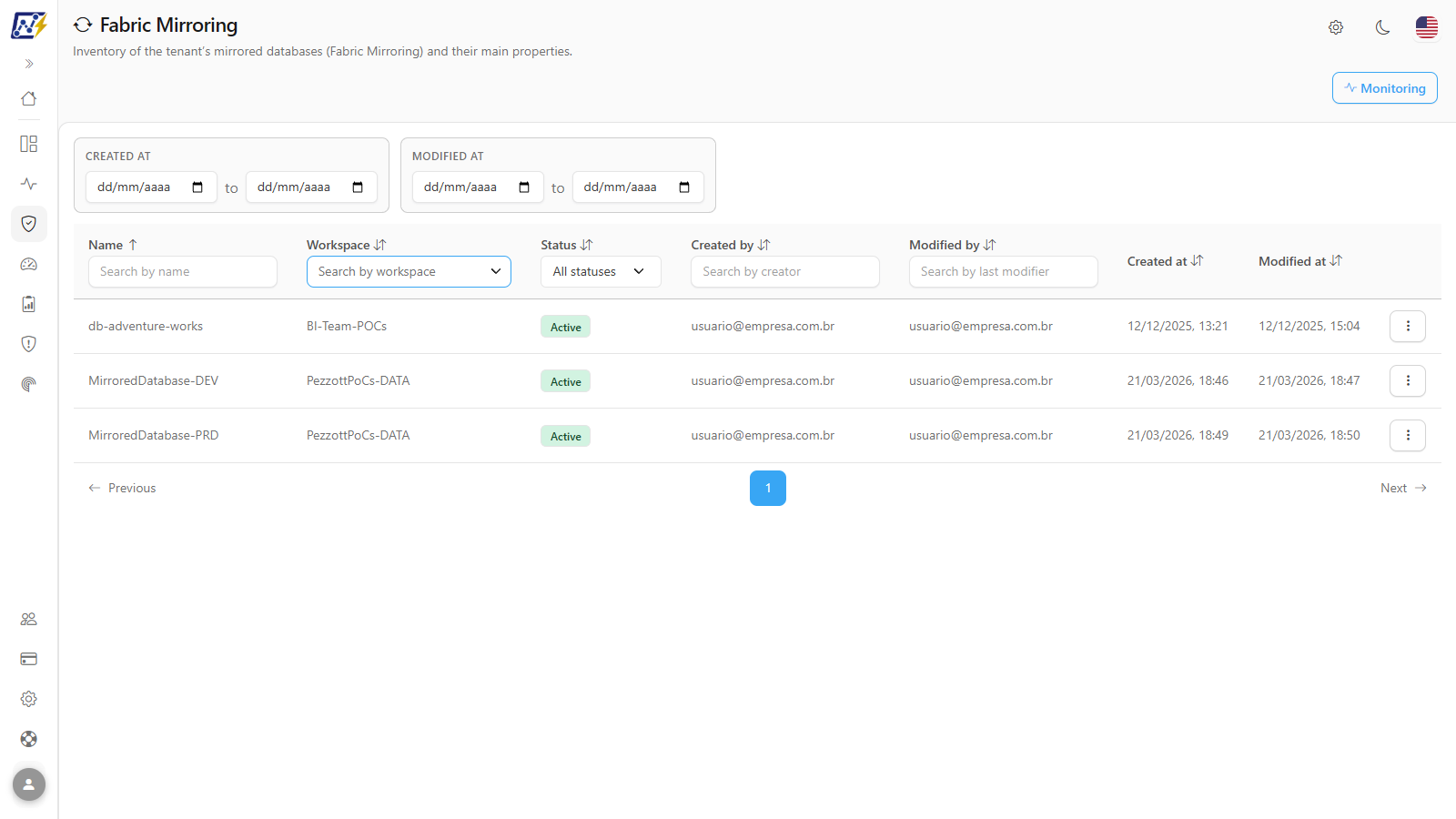 Multi-select list of workspaces open in the Workspace column