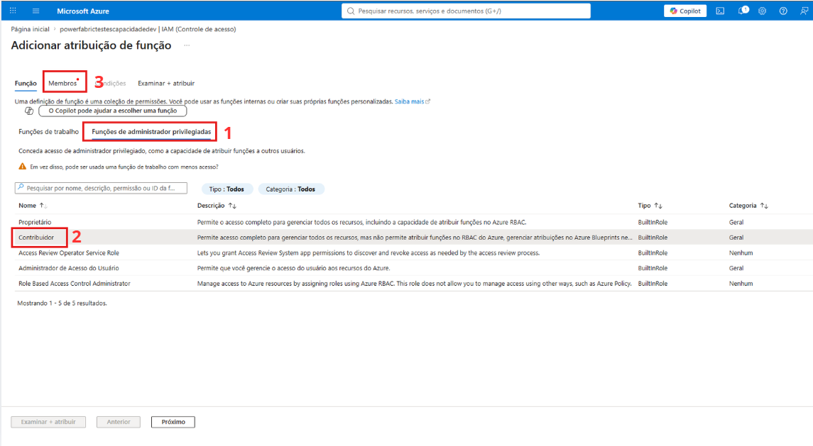 Selecting the Contributor role
