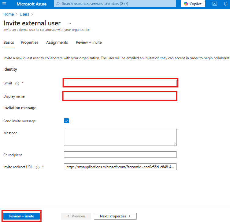 External user invitation form