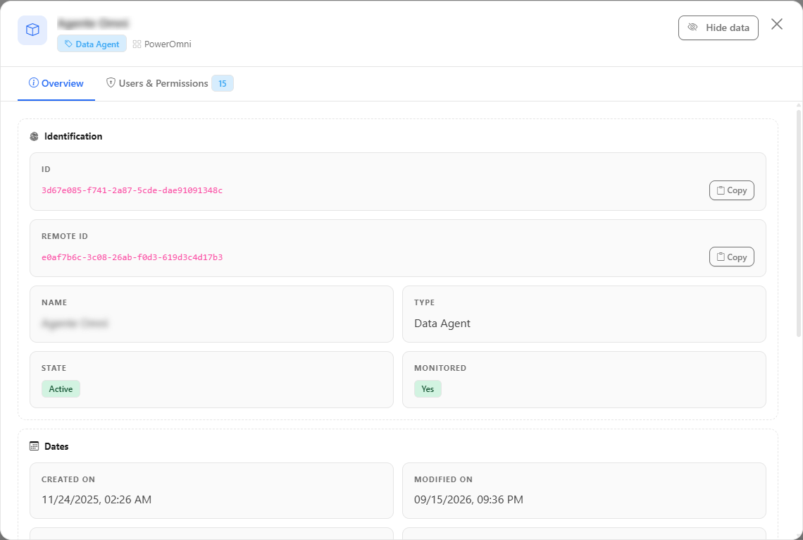 Details modal of a data science artifact on the Overview tab